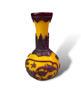 Load image into Gallery viewer, Chinese Chicken Fat Yellow Vase with Hand-Carved Crimson Flower and Bird Cameo Detail
