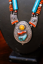 Load image into Gallery viewer, Coral, Turquoise and Silver Necklace
