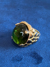 Load image into Gallery viewer, 14K Yellow Gold &amp; Cabochon Green Tourmaline Mens Ring
