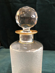 Acid-Etched Glass Decanter with Gold Trim and Glass Stopper