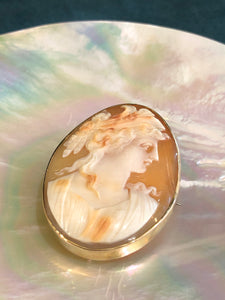 9K YG Cameo with chain and pin