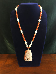 14kt YG Carved Orange Jade Necklace