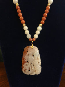 14kt YG Carved Orange Jade Necklace