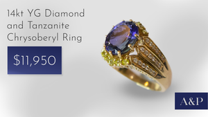14kt YG Diamond and Tanzanite Chrysoberyl Ring