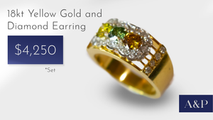 18kt YG Diamond Ring & Earring Set