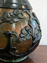 Load image into Gallery viewer, Green &amp; Amber Chinese Hand Carved Cameo Glass Vase

