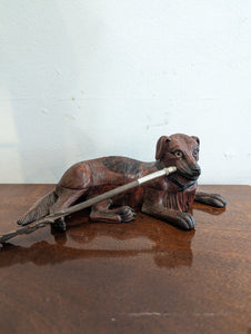 Black Forest Carved Dog Inkwell with Quill