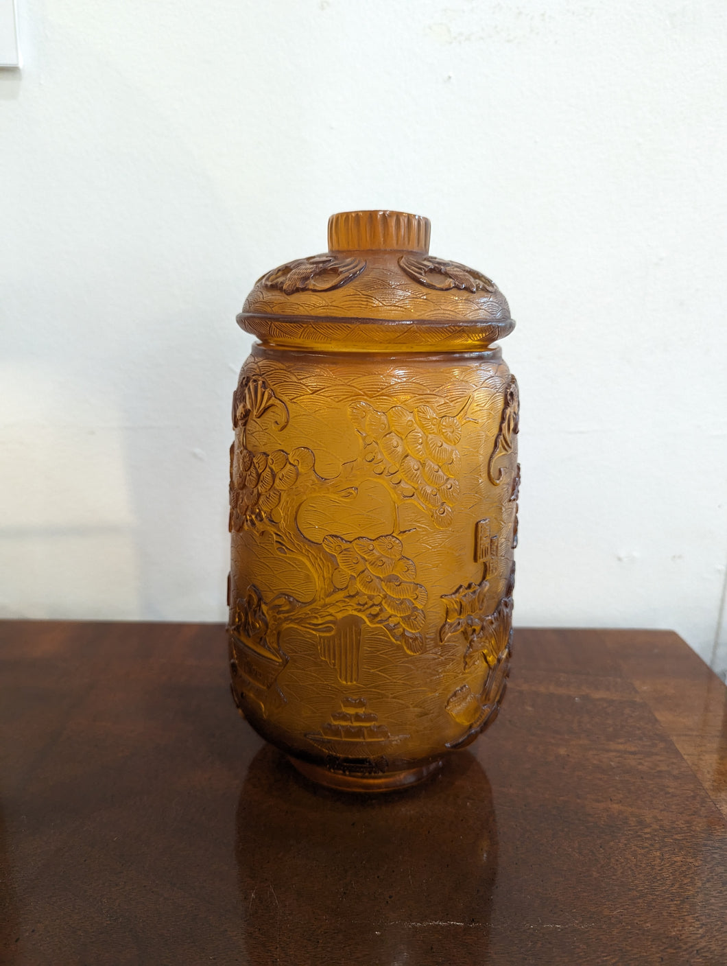 Chinese Orange Peking Glass Lidded Jar