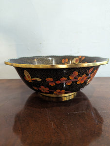 Vintage Chinese Cloisonne Bowl in Black & Orange