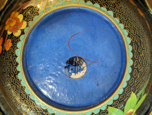 Vintage Chinese Cloisonne Bowl in Black & Orange