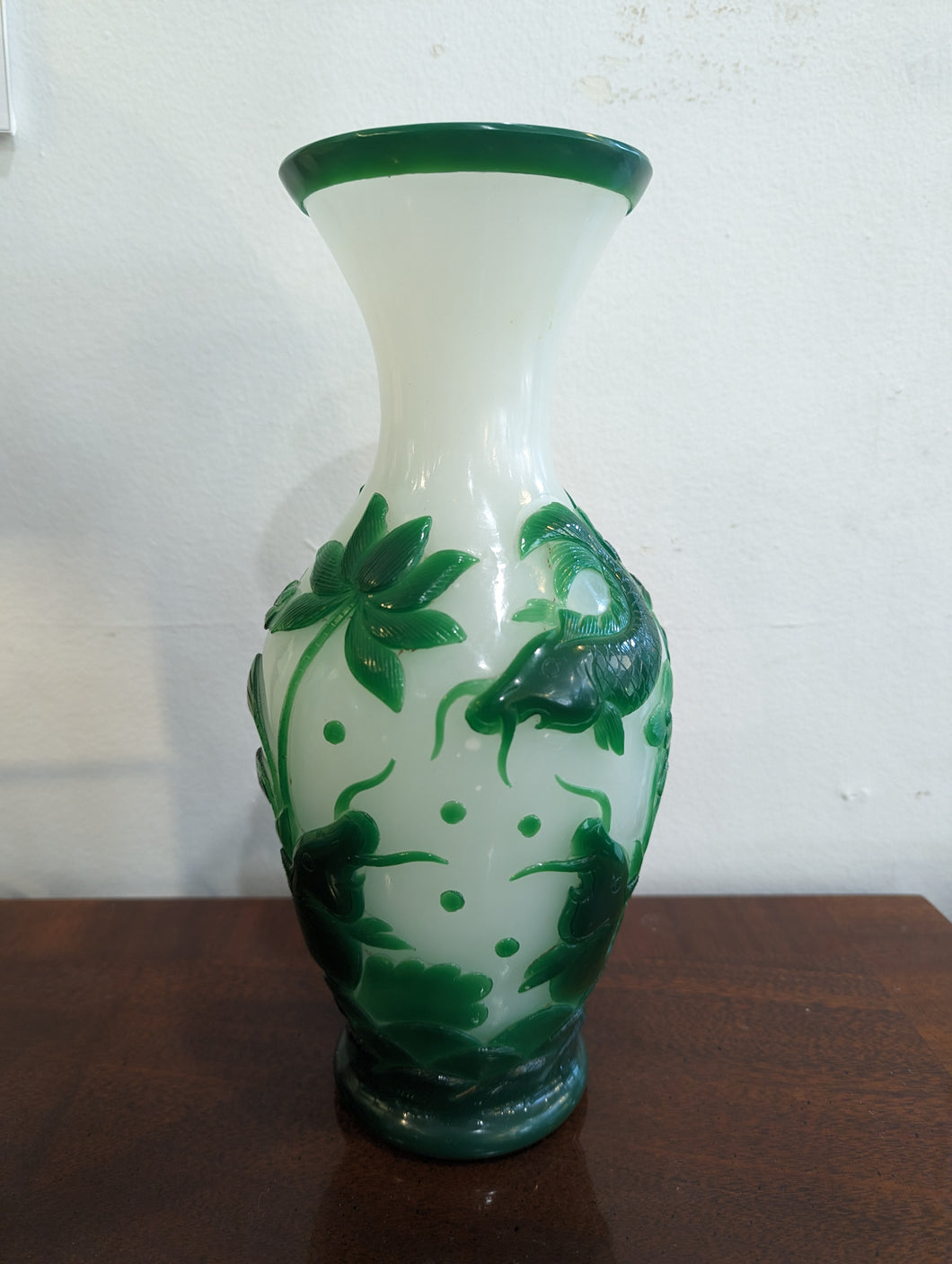 Green and White Cameo/Peking Glass Vase