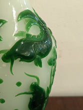 Load image into Gallery viewer, Green and White Cameo/Peking Glass Vase
