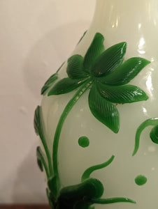 Green and White Cameo/Peking Glass Vase