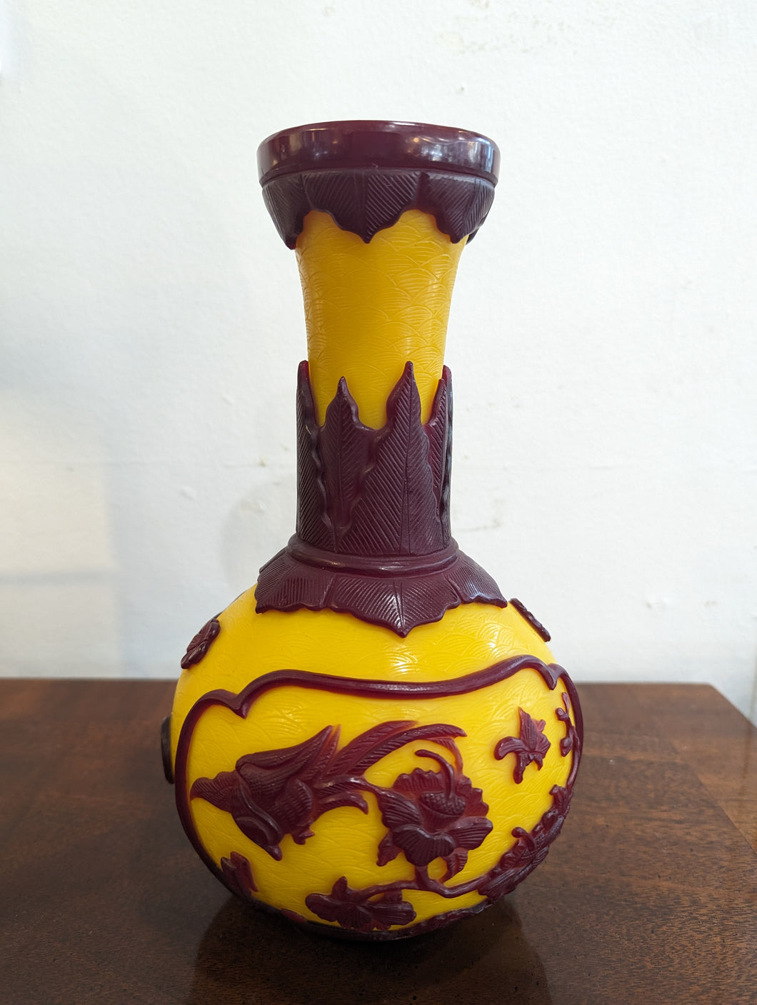 Chinese Crimson & Chicken Fat Hand-Carved Vase