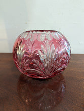Load image into Gallery viewer, Bohemian Cranberry Cut Crystal Bowl with Leaf Pattern

