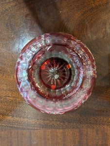 Bohemian Cranberry Cut Crystal Bowl with Leaf Pattern