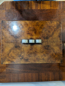 Art Deco Hinged Walnut & Metal Box with Mirrored Interior