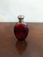 Load image into Gallery viewer, Victorian Ruby Glass Oval Scent Bottle w Silver Lid
