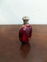 Load image into Gallery viewer, Victorian Ruby Glass Oval Scent Bottle w Silver Lid
