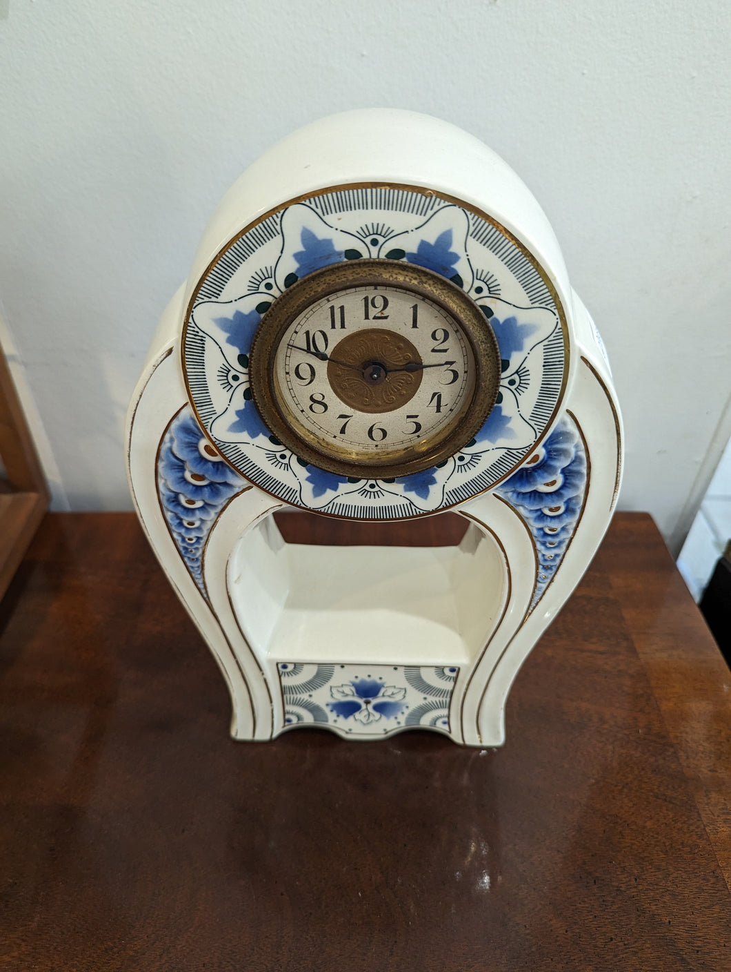 German Porcelain Clock Painted with Blue Floral Pattern