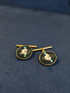 18Kt YG Pietra Dura Cufflinks