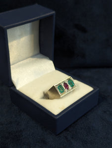 14kt WG Emerald and Ruby Ring