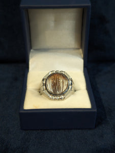 18k WG Rutilated Cabochon Quartz Ring