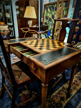 Load image into Gallery viewer, Wooden Chess/Checkers Table with Drawers &amp; Leather Detail

