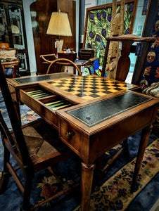 Wooden Chess/Checkers Table with Drawers & Leather Detail