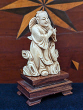 Load image into Gallery viewer, Japanese Carved Ivory Okinobo on Wood Stand
