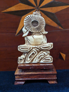 Japanese Carved Ivory Okinobo on Wood Stand