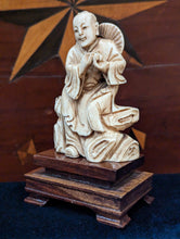 Load image into Gallery viewer, Japanese Carved Ivory Okinobo on Wood Stand

