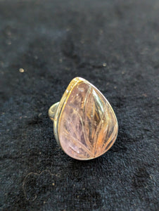 Carved Amethyst Cabochon & Silver Ladies Ring