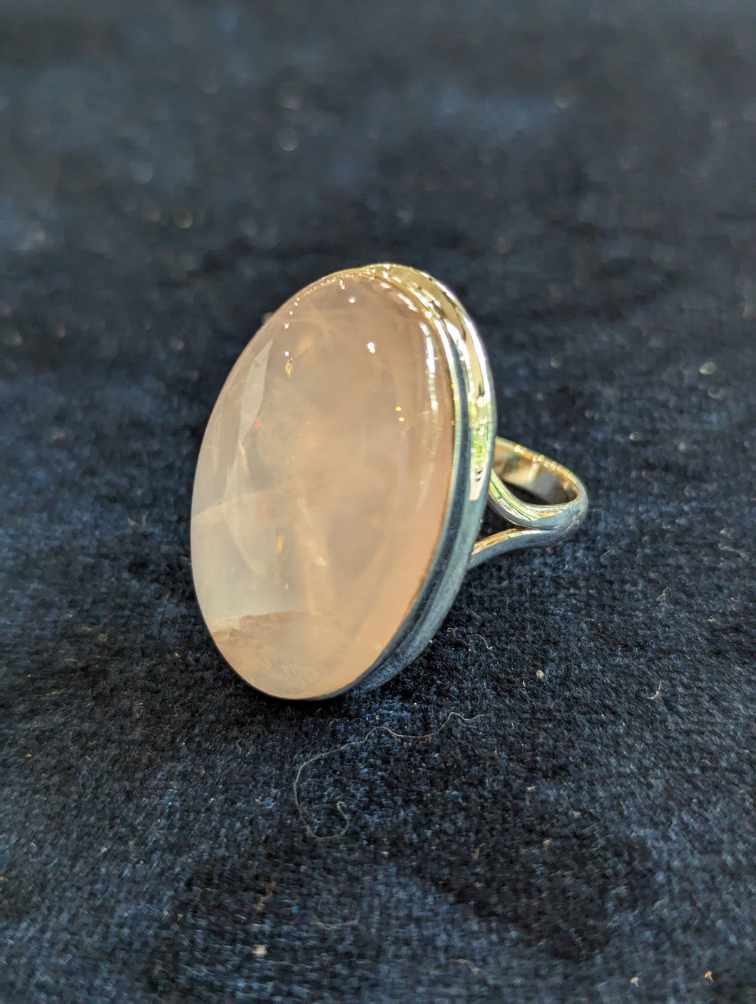 Pink Quartz Cabochon & Silver Ladies Ring