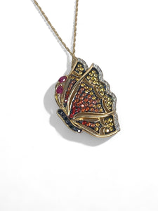 14Kt Yellow Gold Coloured Gemstone and Diamond Set Butterfly inc Chain