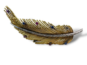 18kt YG Feather Brooch Pin