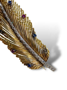 18kt YG Feather Brooch Pin