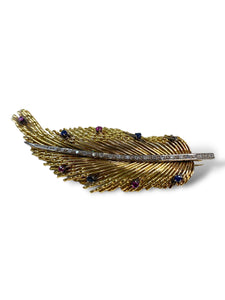 18kt YG Feather Brooch Pin