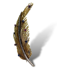 18kt YG Feather Brooch Pin