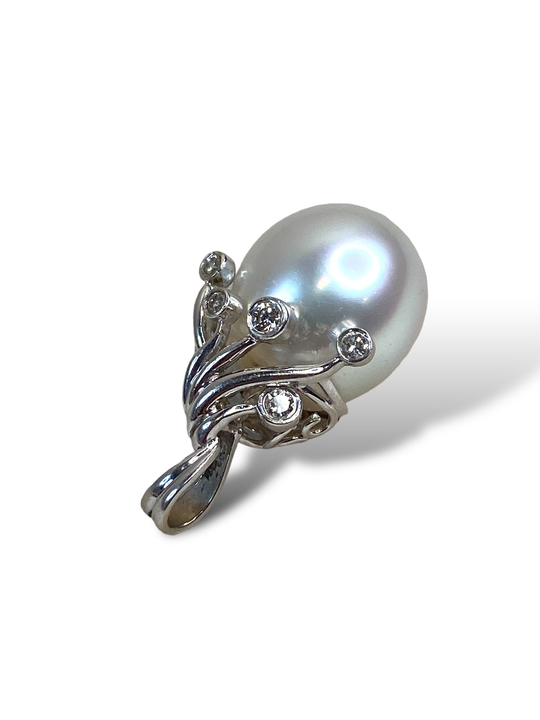 18kt WG South Sea Pearl and Diamond Pendant