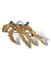 Load image into Gallery viewer, 18KT Yellow Gold Pearl and Sapphire Brooch
