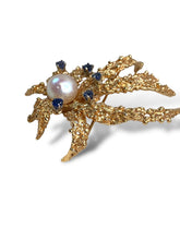 Load image into Gallery viewer, 18KT Yellow Gold Pearl and Sapphire Brooch
