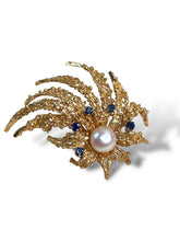 Load image into Gallery viewer, 18KT Yellow Gold Pearl and Sapphire Brooch
