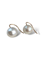 Load image into Gallery viewer, 14.3mm Semi Baroque White Pearl Earrings with 9kt RG Hooks
