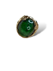 14K Yellow Gold & Cabochon Green Tourmaline Mens Ring