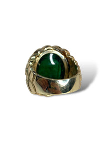 14K Yellow Gold & Cabochon Green Tourmaline Mens Ring