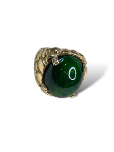 14K Yellow Gold & Cabochon Green Tourmaline Mens Ring