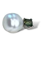 Load image into Gallery viewer, 18kt White Gold and Semi Baroque South Sea Pearl Pendant 14.9mm with Green Tourmaline
