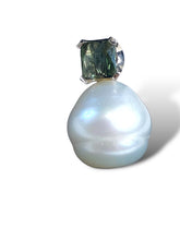 Load image into Gallery viewer, 18kt White Gold and Semi Baroque South Sea Pearl Pendant 14.9mm with Green Tourmaline
