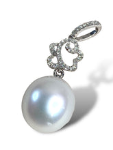 Load image into Gallery viewer, 18kt White Gold Oval Pearl and Diamond Pendant 12.5mm
